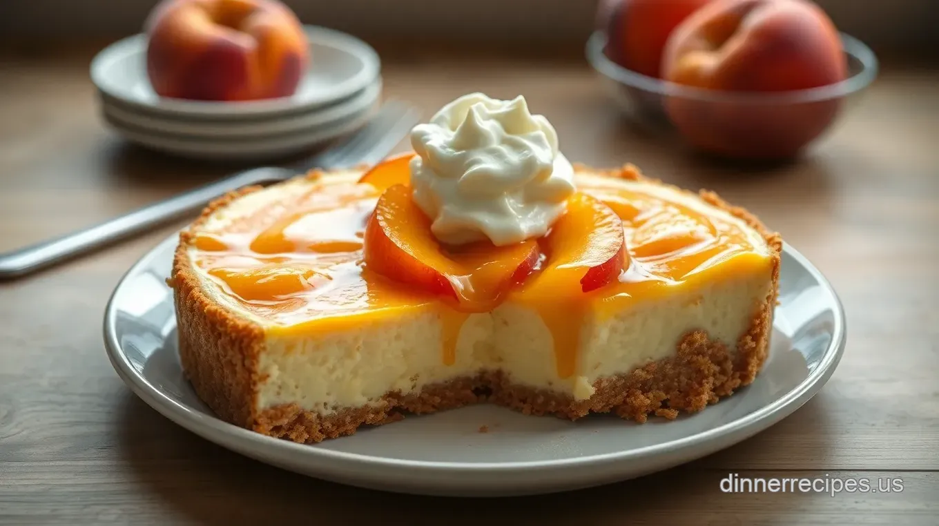 Decadent Baked Peach Cheesecake with Sugary Bliss Topping