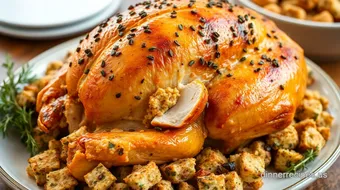 Herb-Infused Roast Turkey with Cheesy Stuffing Treats recipe card