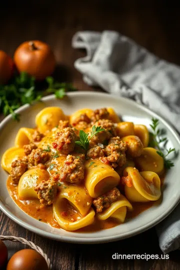 Baked Cheesy Tortellini with Sausage Delight presentation