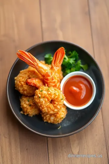 Crispy Baked Coconut Shrimp with Fiery Dipping Sauce presentation