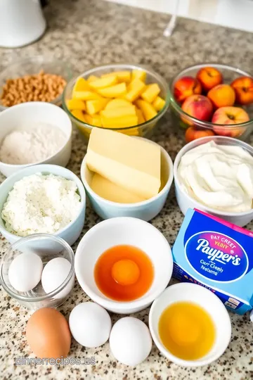 Decadent Baked Peach Cheesecake with Sugary Bliss Topping ingredients