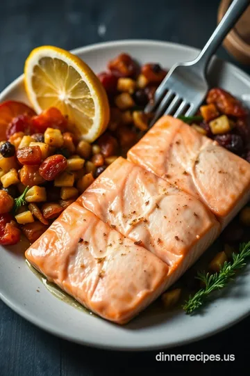 Citrus-Infused Salmon with Dried Fruit Salsa presentation
