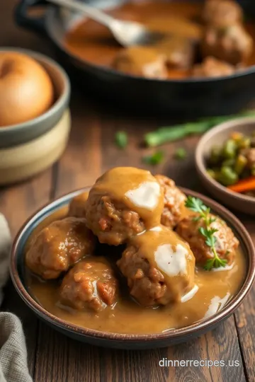 Savory Ground Beef Meatballs with Rich Gravy presentation