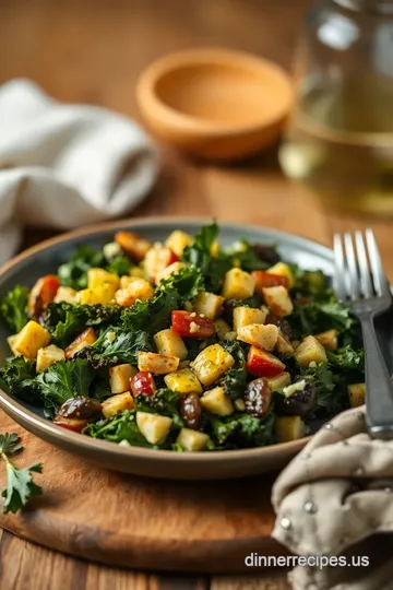 Crispy Roasted Kale Salad with Tangy Cider Vinaigrette presentation