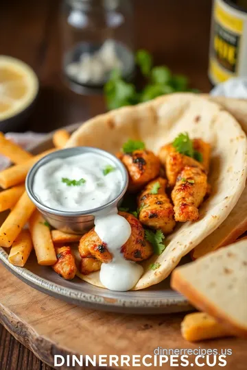 Grilled Chicken Gyros with Tzatziki Sauce presentation