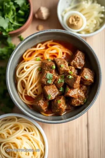 Cooked Spicy Lamb with Flavorful Noodles ingredients