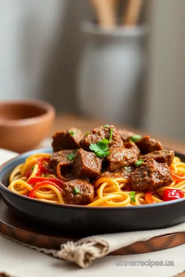 Cooked Spicy Lamb with Flavorful Noodles presentation