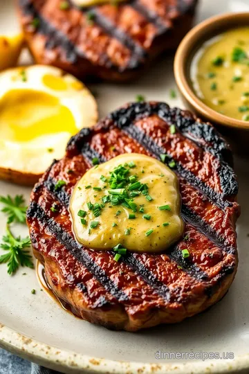 Grilled Bison Ribeye with Herb Butter presentation