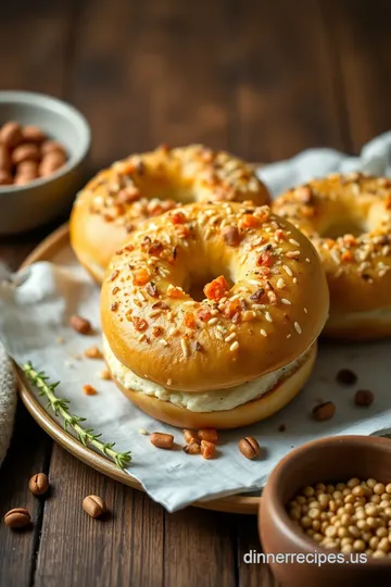 Boiled Bagels with Everything Topping presentation