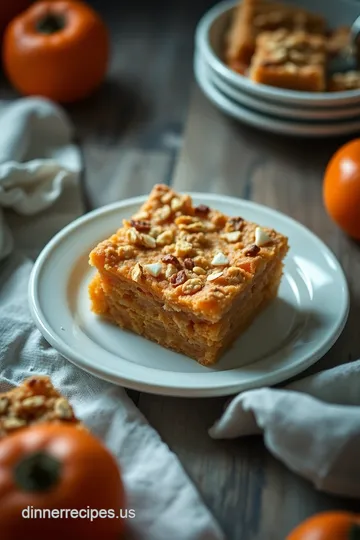 Nostalgic Persimmon Bars with Crunchy Oatmeal Topping presentation