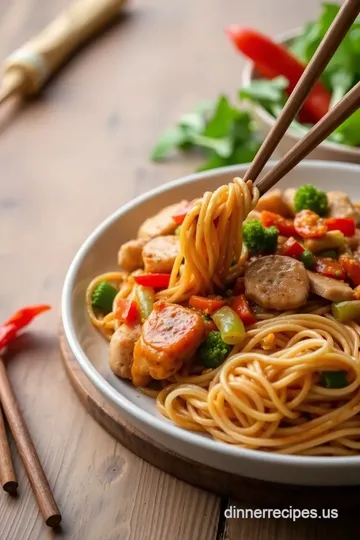 Savory Stir-Fry Noodles with Chicken and Veggies presentation