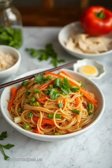 Stir-Fried Rice Noodles with Fresh Vegetables presentation