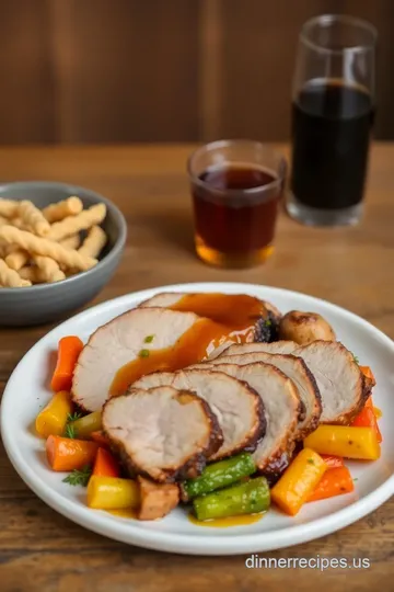 Honey-Glazed Roast Pork with Roasted Veggies presentation