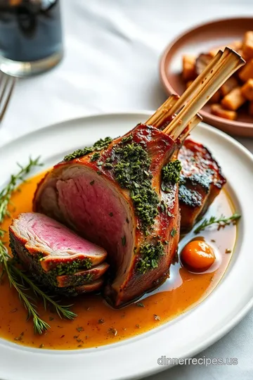 Roasted Rack of Lamb with Herb Crust presentation