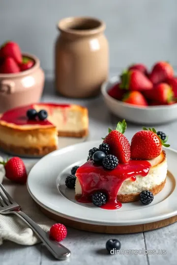 Baked Strawberry Cheesecake with Roasted Berries presentation