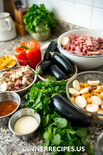 Eggplant Mushroom Stir Fry with Beef ingredients