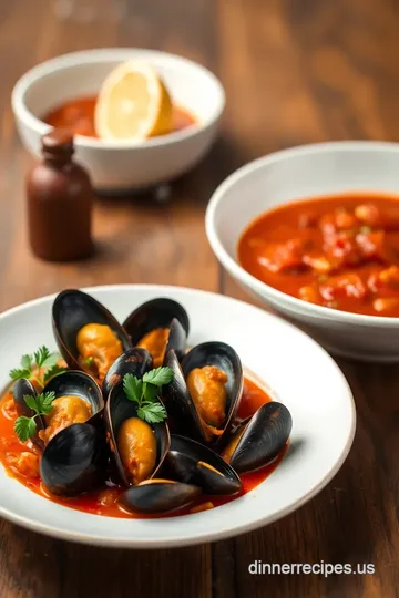 Steamed Fresh Mussels in Flavorful Tomato Sauce presentation