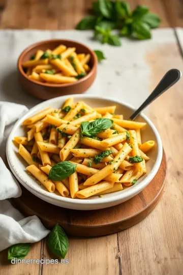 Stovetop Penne Pasta with Basil Pesto presentation