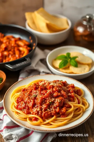 Stovetop Spaghetti with Quick Bolognese Sauce presentation