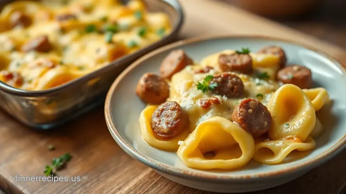 Baked Cheesy Tortellini with Sausage Delight