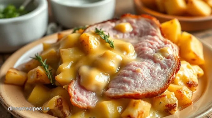Bake Ham and Potatoes in Creamy Cheddar