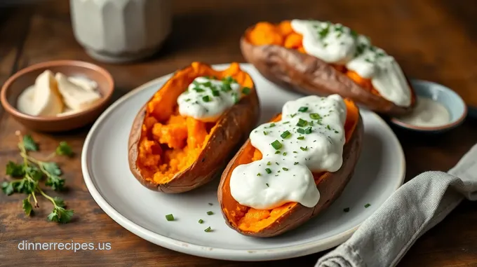 Creamy Baked Sweet Potatoes with Savory Toppings