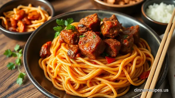 Cooked Spicy Lamb with Flavorful Noodles